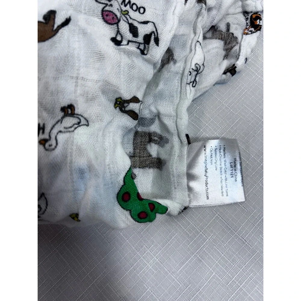 Imagine Swaddle Blanket OS White Farm Animal Print Bamboo Rayon Kids